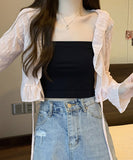 カーディガン レディース ショート丈 通販 シアーカーディガン ボレロ ショートカーディガン カーデガン 羽織もの はおりもの 薄手 長袖 小花柄 フリル トップス 大人 かわいい おしゃれ