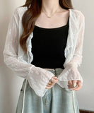 カーディガン レディース ショート丈 通販 シアーカーディガン ボレロ ショートカーディガン カーデガン 羽織もの はおりもの 薄手 長袖 小花柄 フリル トップス 大人 かわいい おしゃれ