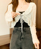 カーディガン レディース ショート丈 通販 シアーカーディガン ボレロ ショートカーディガン カーデガン 羽織もの はおりもの 薄手 長袖 小花柄 フリル トップス 大人 かわいい おしゃれ