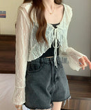 カーディガン レディース ショート丈 通販 シアーカーディガン ボレロ ショートカーディガン カーデガン 羽織もの はおりもの 薄手 長袖 小花柄 フリル トップス 大人 かわいい おしゃれ