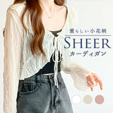 カーディガン レディース ショート丈 通販 シアーカーディガン ボレロ ショートカーディガン カーデガン 羽織もの はおりもの 薄手 長袖 小花柄 フリル トップス 大人 かわいい おしゃれ