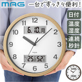 掛け時計 MAG W-807 通販 ノア精密 時計 壁掛け時計 アナログ時計 掛時計 カレンダー時計 デジタル表示 湿度計 温度計 カレンダークロック 木目調 おしゃれ 湿度計付き 非電波 アナログ
