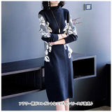 ニットワンピース 秋冬 通販 ニットワンピ ワンピ ミドル丈 長袖 ひざ丈 花柄 タートルネック ハイネック カジュアル 体型カバー 大人可愛い おしゃれ お洒落 大人 上品 シンプル