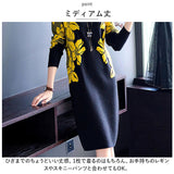 ニットワンピース 秋冬 通販 ニットワンピ ワンピ ミドル丈 長袖 ひざ丈 花柄 タートルネック ハイネック カジュアル 体型カバー 大人可愛い おしゃれ お洒落 大人 上品 シンプル