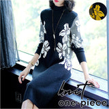 ニットワンピース 秋冬 通販 ニットワンピ ワンピ ミドル丈 長袖 ひざ丈 花柄 タートルネック ハイネック カジュアル 体型カバー 大人可愛い おしゃれ お洒落 大人 上品 シンプル