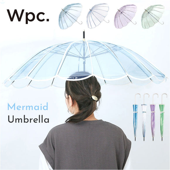 wpc ワールドパーティ ビニール傘 レディ−ス 通販 長傘 雨傘 傘 かさ カサ アンブレラ 透明 クリア カジュアル 親骨55cm 大きい 手開き マーメイド かわいい 可愛い 上品 エレガント