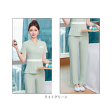 エステ 制服 パンツ 通販 ユニフォーム エステユニフォーム サロン 半袖 長ズボン ロングパンツ スパ マッサージ レディース セットアップ パンツスーツ オフィス ホテル フロント 受付