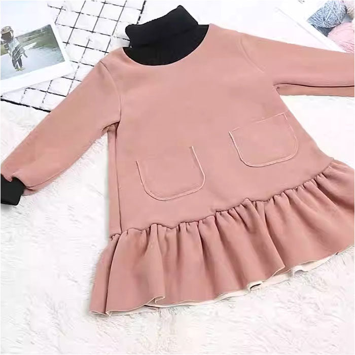 女の子 ワンピース 長袖 通販 ハイネック 裏起毛 レイヤード 子供服 ワンピースドレス 子供 子ども 暖かい 秋冬 キッズ ガールズ ジュニア 小学生 中学生 お出かけ シンプル カジュアル