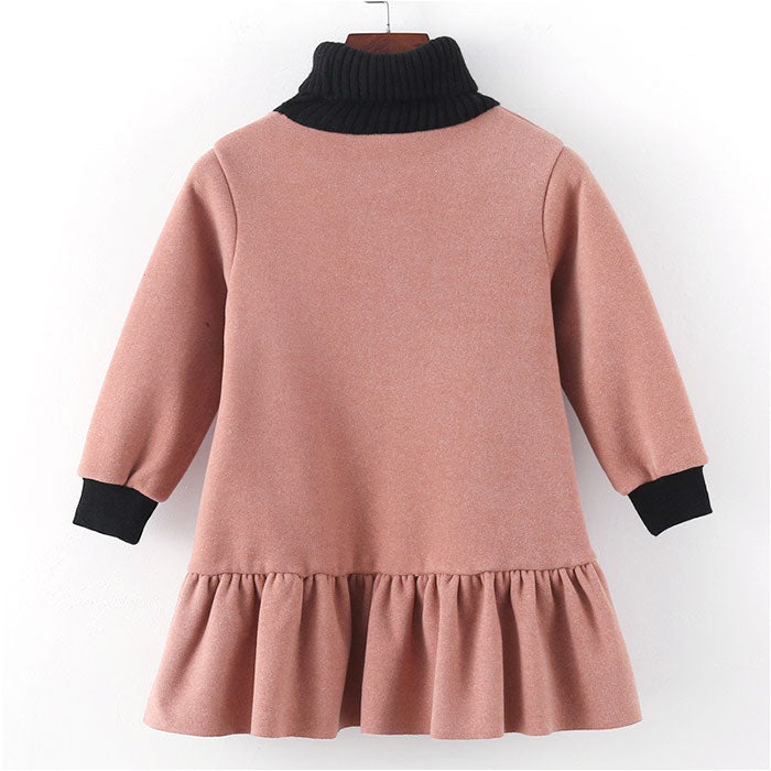 女の子 ワンピース 長袖 通販 ハイネック 裏起毛 レイヤード 子供服 ワンピースドレス 子供 子ども 暖かい 秋冬 キッズ ガールズ ジュニア 小学生 中学生 お出かけ シンプル カジュアル