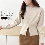 ニット レディース 長袖 通販 丸首 セーター ニットセーター 柔らかい おしゃれ プルオーバー ハーフジップ トップス 無地 カジュアル 暖かい オシャレ 冬 秋冬 防寒 オフィス 通勤