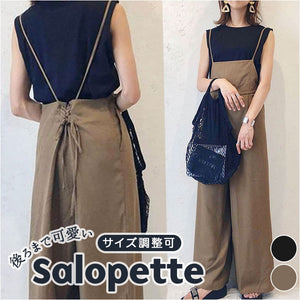 サロペット ワイドパンツ レディース 通販 ワイド パンツ サロペ オールインワン レディースパンツ ズボン 長ズボン 体型カバー ゆったり ポケット 大人 女性 上品 シンプル 無地