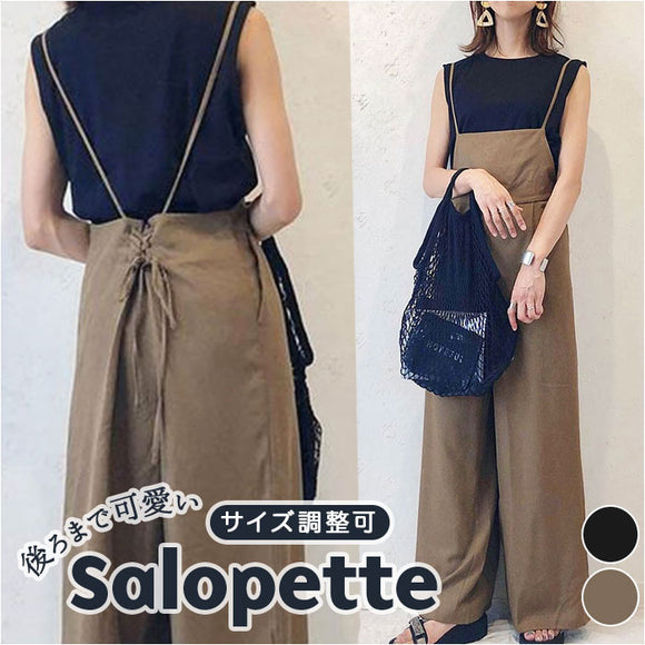 サロペット ワイドパンツ レディース 通販 ワイド パンツ サロペ オールインワン レディースパンツ ズボン 長ズボン 体型カバー ゆったり ポケット 大人 女性 上品 シンプル 無地