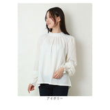 バルーン ブラウス 長袖 通販 シャツ トップス レディース おしゃれ かわいい ハイネック バルーン袖 フリル 後ろリボン 上品 袖口ギャザー シンプル 無地 オフィス カジュアル 通勤 通学