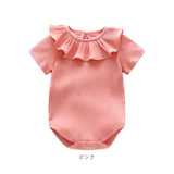 ロンパース 女の子 半袖 通販 ベビーロンパース カバーオール ベビー服 ベビー 赤ちゃん コットン リブ 綿 フリル 春 夏 無地 インナー 伸縮性 柔らかい 重ね着 お出かけ 外出 保育園