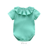 ロンパース 女の子 半袖 通販 ベビーロンパース カバーオール ベビー服 ベビー 赤ちゃん コットン リブ 綿 フリル 春 夏 無地 インナー 伸縮性 柔らかい 重ね着 お出かけ 外出 保育園