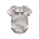 ロンパース 女の子 半袖 通販 ベビーロンパース カバーオール ベビー服 ベビー 赤ちゃん コットン リブ 綿 フリル 春 夏 無地 インナー 伸縮性 柔らかい 重ね着 お出かけ 外出 保育園