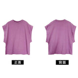 Tシャツ レディース 通販 カットソー tシャツ プルオーバー ブラウス フレンチスリーブ ノースリーブ ラウンドネック 無地 ゆったり 体型カバー きれいめ 上品 カジュアル フレンチ