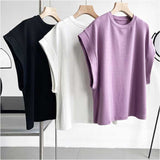Tシャツ レディース 通販 カットソー tシャツ プルオーバー ブラウス フレンチスリーブ ノースリーブ ラウンドネック 無地 ゆったり 体型カバー きれいめ 上品 カジュアル フレンチ