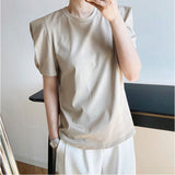 Tシャツ レディース パフスリーブ 半袖 通販 カットソー tシャツ ブラウス 五分袖 パフ袖 パフスリーブ ラウンドネック 無地 ゆったり 体型カバー きれいめ 上品 カジュアル コットン 綿
