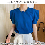Tシャツ レディース パフスリーブ 半袖 通販 カットソー tシャツ ブラウス 五分袖 パフ袖 パフスリーブ ラウンドネック 無地 ゆったり 体型カバー きれいめ 上品 カジュアル コットン 綿