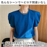 Tシャツ レディース パフスリーブ 半袖 通販 カットソー tシャツ ブラウス 五分袖 パフ袖 パフスリーブ ラウンドネック 無地 ゆったり 体型カバー きれいめ 上品 カジュアル コットン 綿