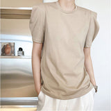 Tシャツ レディース パフスリーブ 半袖 通販 カットソー tシャツ ブラウス 五分袖 パフ袖 パフスリーブ ラウンドネック 無地 ゆったり 体型カバー きれいめ 上品 カジュアル コットン 綿