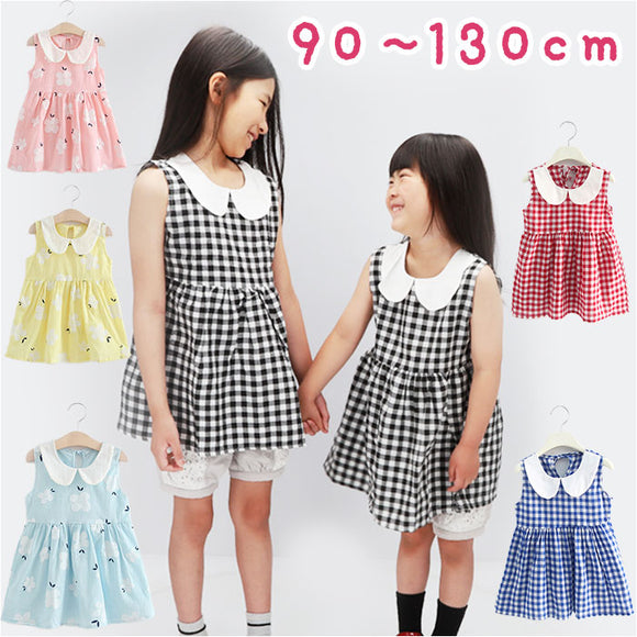 ワンピース キッズ ノースリーブ 通販 襟付き ノースリーブワンピ ミニワンピース ガールズ ワンピ 子供 子ども かわいい 女の子 綿 コットン 袖なし 夏服 夏物 ミニスカート ミニ