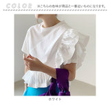 半袖 カットソー レディース 通販 Tシャツ トップス プルオーバー フリル袖 綿 コットン クルーネック 通勤 通学 カジュアル オフィスカジュアル 大人 上品 春 夏 おしゃれ かわいい