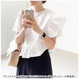 半袖 カットソー レディース 通販 Tシャツ トップス プルオーバー フリル袖 綿 コットン クルーネック 通勤 通学 カジュアル オフィスカジュアル 大人 上品 春 夏 おしゃれ かわいい