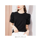 カットソー 半袖 レディース 通販 パフスリーブ tシャツ バルーン バルーン袖 きれいめ 上品 エレガント シフォン レディーストップス パール おしゃれ お洒落 かわいい 可愛い 大人