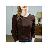 長袖tシャツ レディース おしゃれ 通販 トップス ラウンドネック カットソー パフスリープ ロングＴシャツ プルオーバー 長袖 ながそで 長袖シャツ シャツ 綿 無地 かわいい