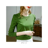 長袖tシャツ レディース おしゃれ 通販 トップス ラウンドネック カットソー パフスリープ ロングＴシャツ プルオーバー 長袖 ながそで 長袖シャツ シャツ 綿 無地 かわいい