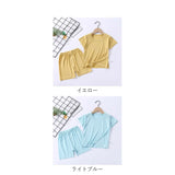 キッズルームウェア 通販 パジャマ 上下セット 2点 部屋着 寝巻 子供服 ジュニア Tシャツ 半ズボン ショートパンツ 短パン ハイウエスト 無地 シンプル カジュアル 旅行 お泊り 薄手