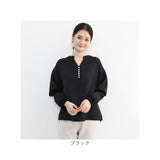 ブラウス レディース 通販 キーネックブラウス シャツ パール付 Vネック 長袖 キーネック 無地 おしゃれ デザイン 春 秋 上品 トップス 通勤 通学