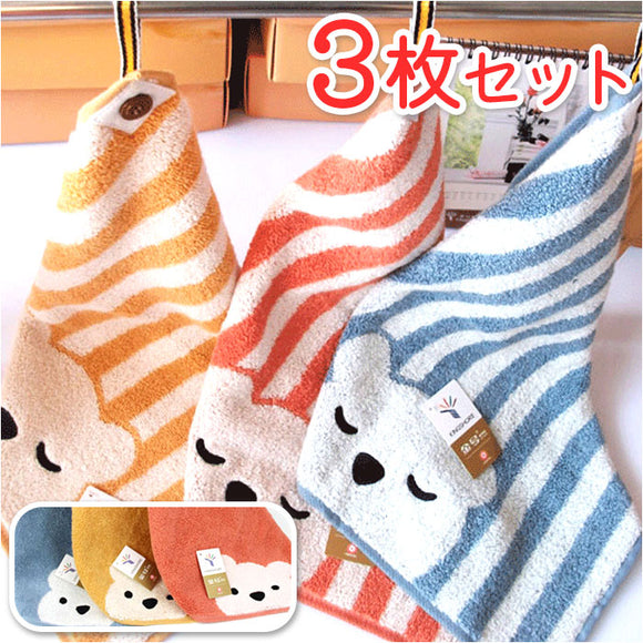 ループ付きタオル 3色セット 通販 ループタオル 紐付きタオル ひもタオル お手拭きタオル おてふきタオル ぶら下げタオル ３枚セット 30×30 ハンドタオル 吊り下げ 保育園 幼稚園
