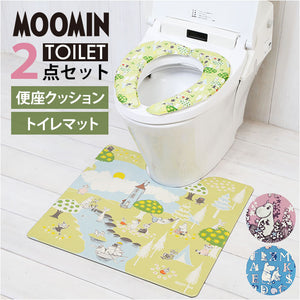 ムーミン トイレ グッズ 通販 トイレカバー セット 2点セット トイレマット 拭ける トイレ足元マット 便座シート 貼るタイプ 吸着シート ふわふわ おしゃれ かわいい 北欧 キャラクター