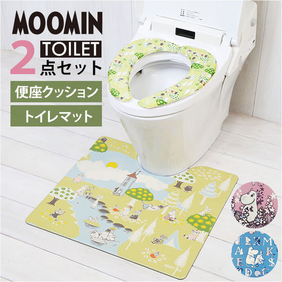 ムーミン トイレ グッズ 通販 トイレカバー セット 2点セット トイレマット 拭ける トイレ足元マット 便座シート 貼るタイプ 吸着シート ふわふわ おしゃれ かわいい 北欧 キャラクター
