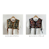 ビスチェベスト 刺繍 ベスト 通販 レディース ビスチェ 付け襟 ニットベスト 羽織り 重ね着 レイヤード ショート丈 チャイナボタン 総柄 カジュアル ヴィンテージ レトロ ジャガード