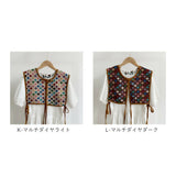 ビスチェベスト 刺繍 ベスト 通販 レディース ビスチェ 付け襟 ニットベスト 羽織り 重ね着 レイヤード ショート丈 チャイナボタン 総柄 カジュアル ヴィンテージ レトロ ジャガード