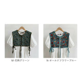 ビスチェベスト 刺繍 ベスト 通販 レディース ビスチェ 付け襟 ニットベスト 羽織り 重ね着 レイヤード ショート丈 チャイナボタン 総柄 カジュアル ヴィンテージ レトロ ジャガード