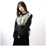 ビスチェベスト 刺繍 ベスト 通販 レディース ビスチェ 付け襟 ニットベスト 羽織り 重ね着 レイヤード ショート丈 チャイナボタン 総柄 カジュアル ヴィンテージ レトロ ジャガード