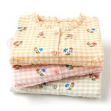 パジャマ レディース 長袖 通販 ルームウェア 寝巻き 寝間着 ナイトウェア 綿 コットン 前開き 秋 冬 長ズボン 上下セット チェック 刺繍 旅行 お泊り 入院 部屋着 室内着 かわいい