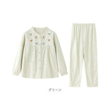 パジャマ レディース 長袖 通販 ルームウェア 寝巻き 寝間着 ナイトウェア 綿 コットン 前開き 秋 冬 長ズボン 上下セット チェック 刺繍 旅行 お泊り 入院 部屋着 室内着 かわいい