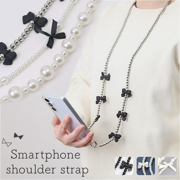 スマホショルダー ショルダーストラップ 通販 スマホアクセサリー ストラップ パール風 リボン おしゃれ オシャレ 肩掛け 首掛け 斜めがけ 携帯 ビーズ 落下防止 携帯ストラップ