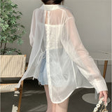 シアーシャツ レディース 長袖 通販 シアー シャツ 着回し ドロップショルダー シースルー オーガンジー ゆったり スリット 透け感 無地 冷房対策 冷え対策 きれいめ キレイめ 光沢感