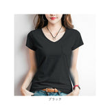 tシャツ レディース 半袖 通販 半袖tシャツ カットソー vネック Tシャツ シャツ トップス きれいめ おしゃれ カジュアル シンプル 無地 ポケット インナー 白 ホワイト 黒 ブラック