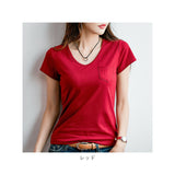 tシャツ レディース 半袖 通販 半袖tシャツ カットソー vネック Tシャツ シャツ トップス きれいめ おしゃれ カジュアル シンプル 無地 ポケット インナー 白 ホワイト 黒 ブラック