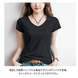 tシャツ レディース 半袖 通販 半袖tシャツ カットソー vネック Tシャツ シャツ トップス きれいめ おしゃれ カジュアル シンプル 無地 ポケット インナー 白 ホワイト 黒 ブラック