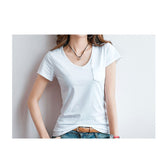tシャツ レディース 半袖 通販 半袖tシャツ カットソー vネック Tシャツ シャツ トップス きれいめ おしゃれ カジュアル シンプル 無地 ポケット インナー 白 ホワイト 黒 ブラック