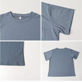 tシャツ レディース 半袖 通販 リブTシャツ カットソー 半袖Tシャツ トップス クルーネック リブ 生地 ショート丈 インナー 二の腕カバー 無地 シンプル オフィス カジュアル きれいめ
